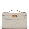 Kelly Pochette Gris Perle Ostrich Gold Hardware