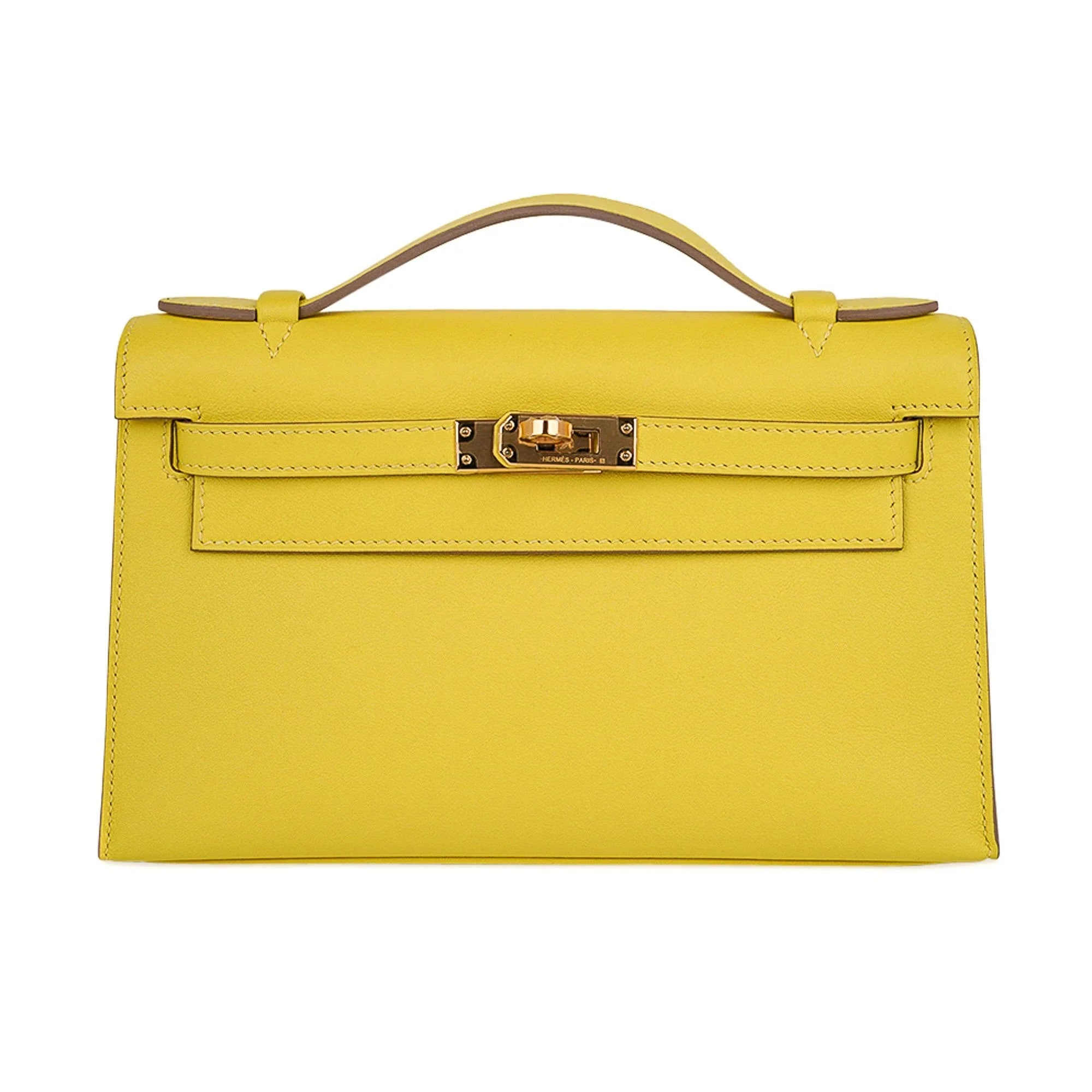 Kelly Pochette Bag Lime Clutch Gold Hardware Swift Leather
