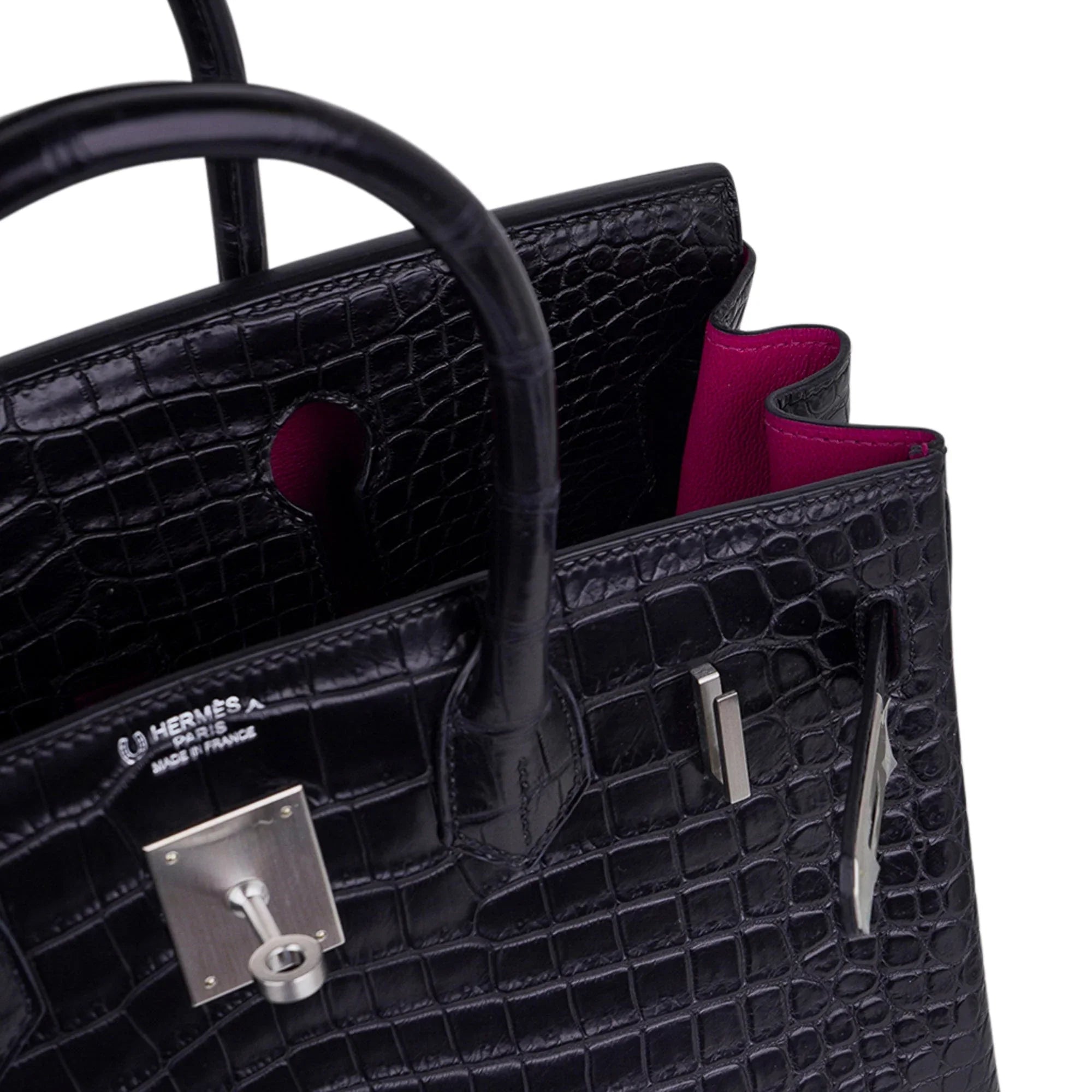 Birkin HSS 30 Matte Porosus Crocodile Black / Rose Pourpre Bag