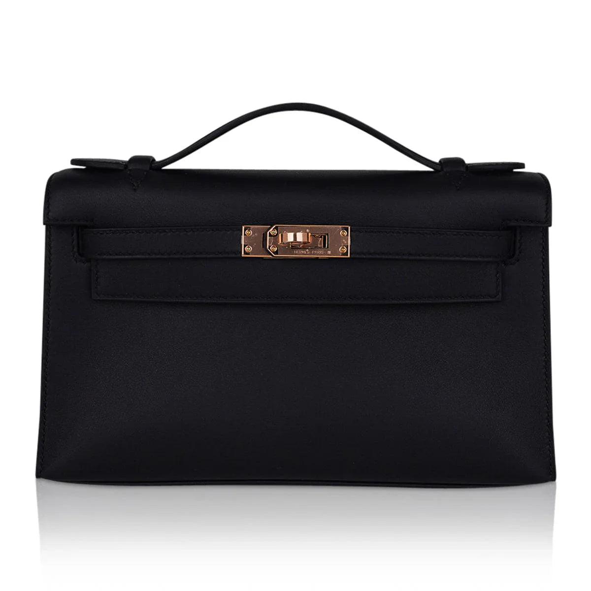 Kelly Pochette Bag Black Rose Gold Hardware Clutch