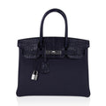 Birkin 30 Touch Blue Indigo Matte Alligator Bag Palladium Hardware