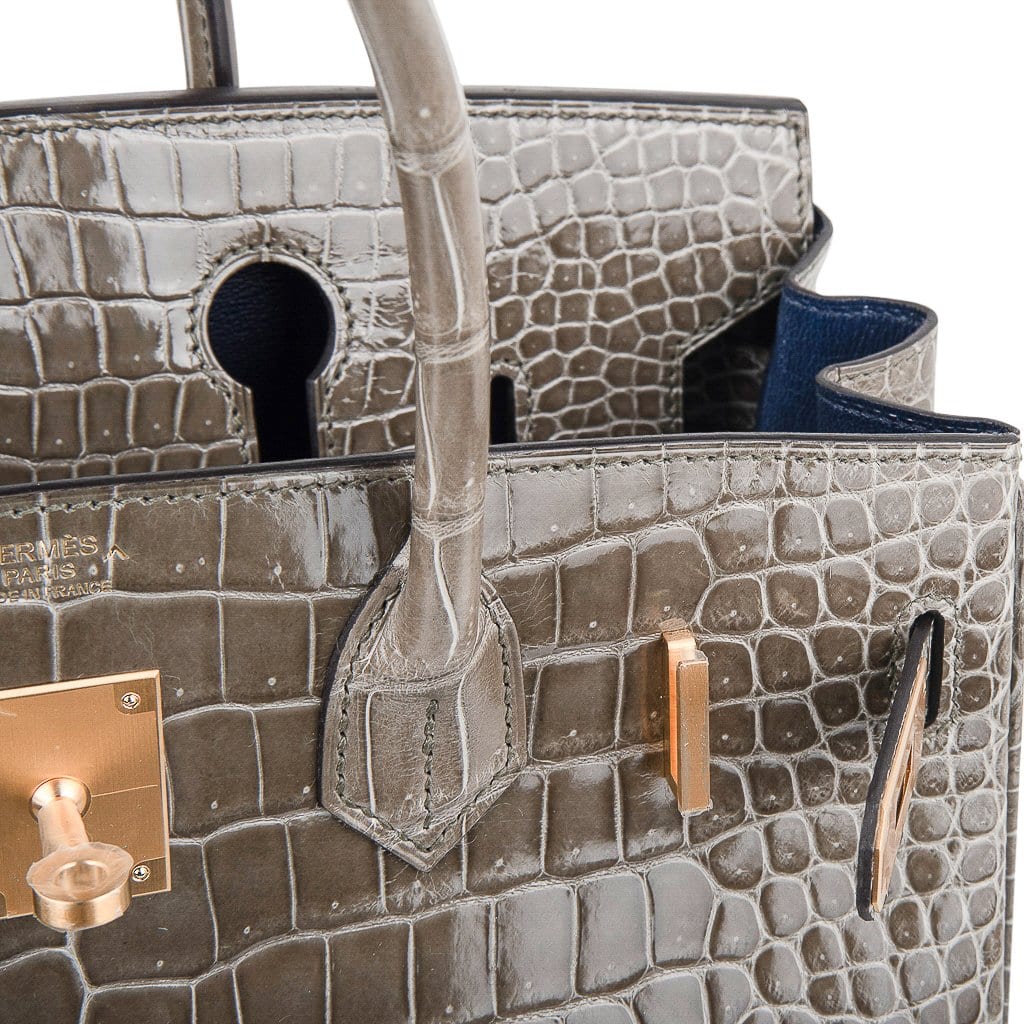 Birkin HSS 30 Bag Gris Tourterelle / Blue Sapphire Porosus Crocodile Limited Edition
