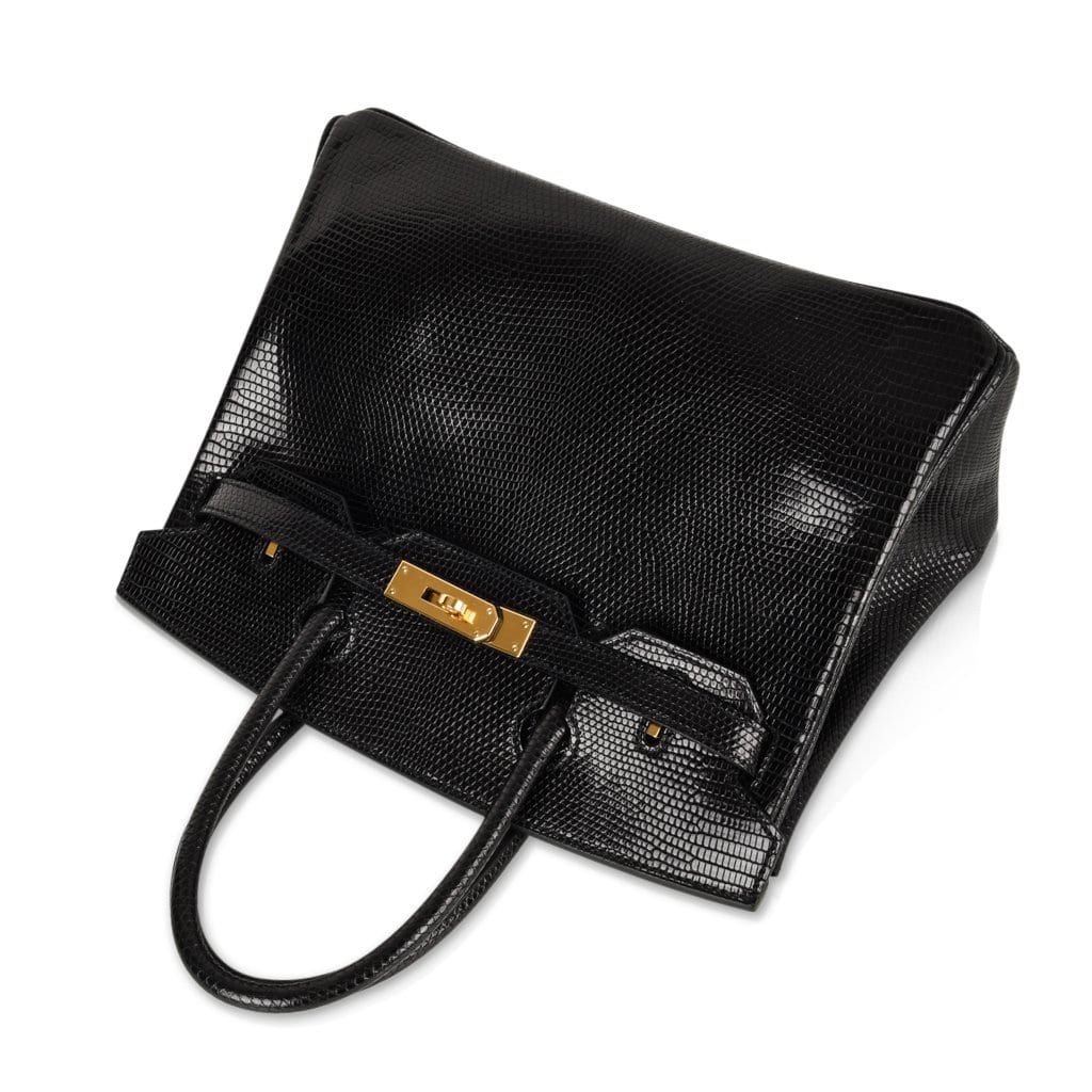 Birkin 30 Bag Jet Black Lizard Gold Hardware