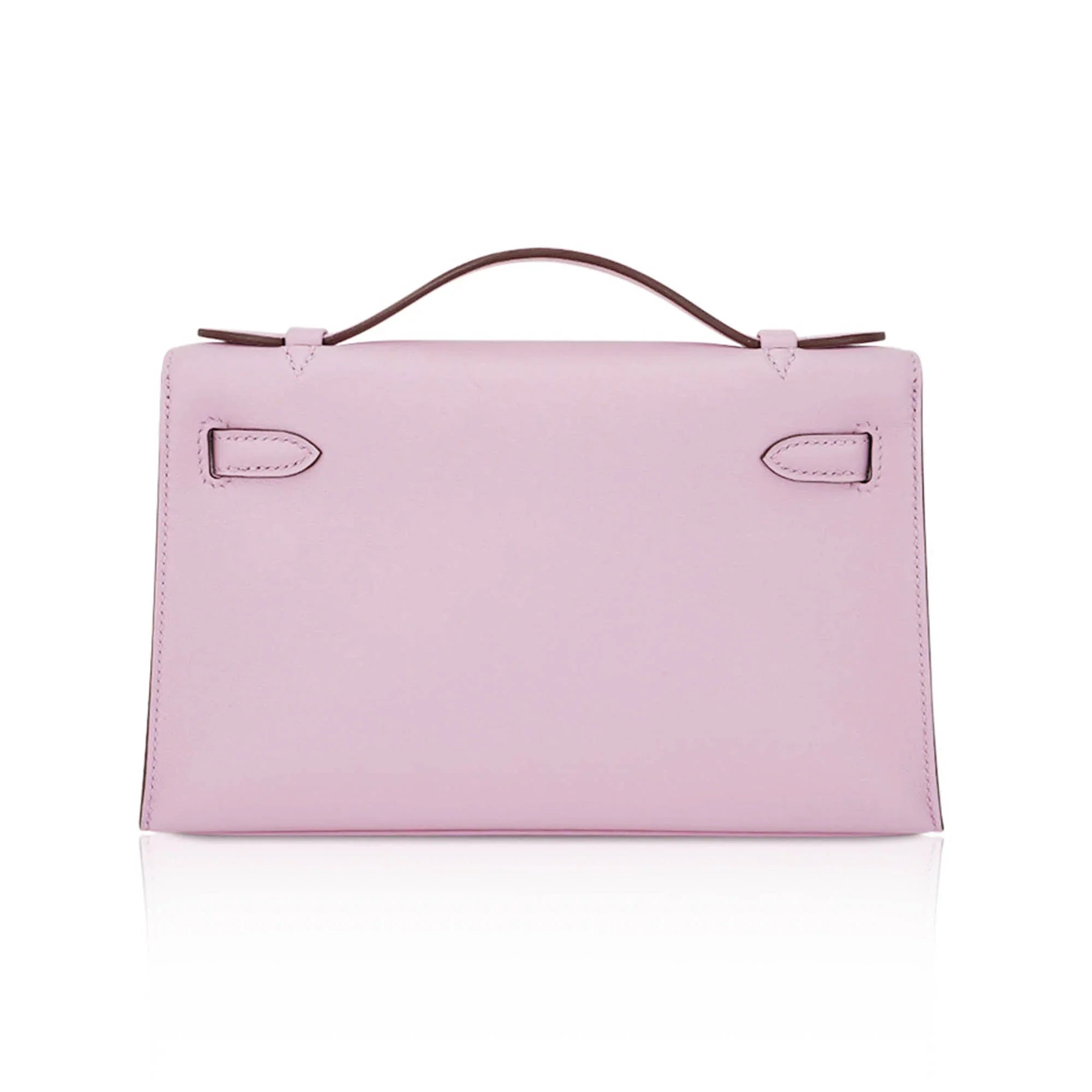 Kelly Pochette Clutch Bag Mauve Sylvestre Swift Leather with Rose Gold Hardware