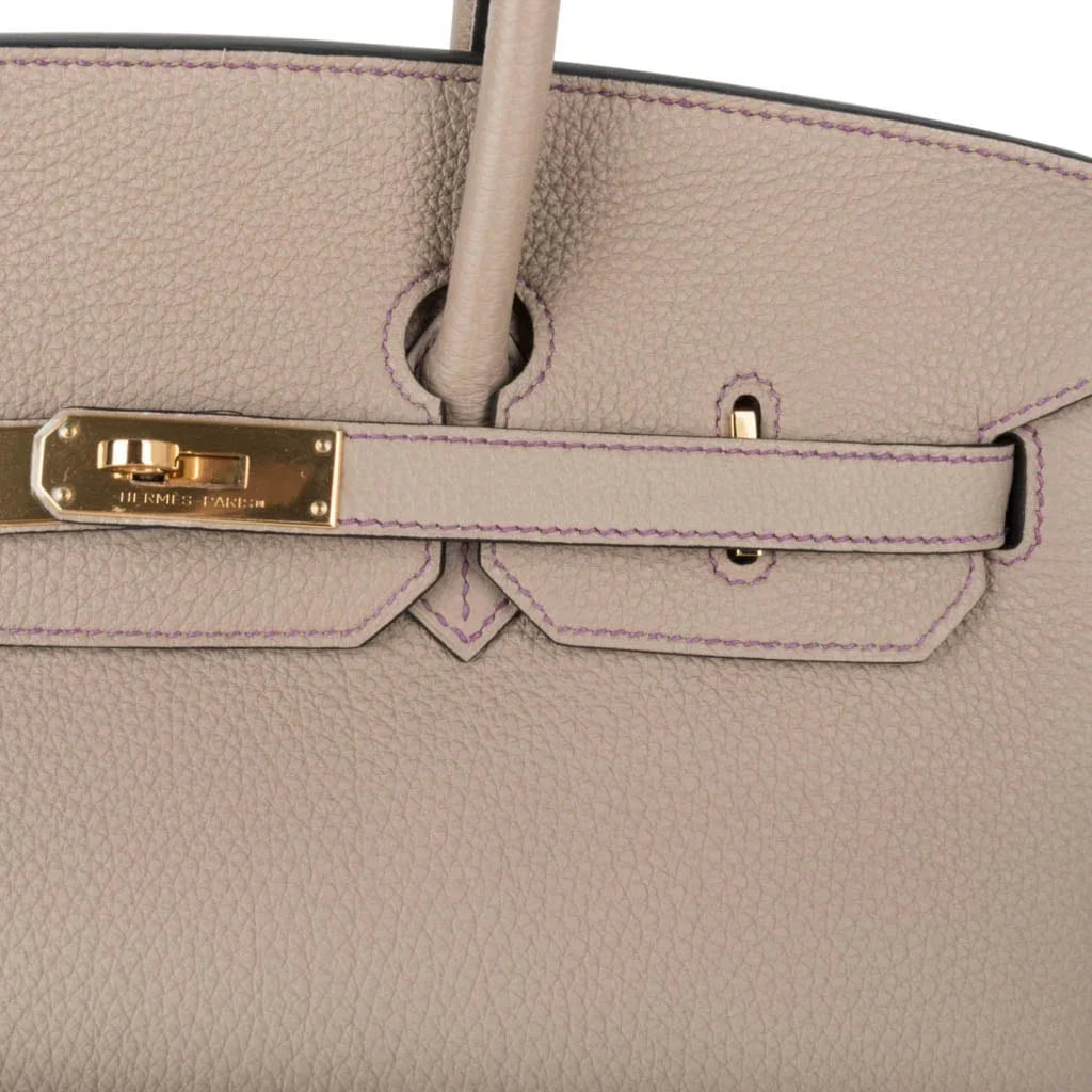 HSS Tri-Color Birkin 35 Gris Tourterelle Blue Paon & Purple Stitching Special Order Bag