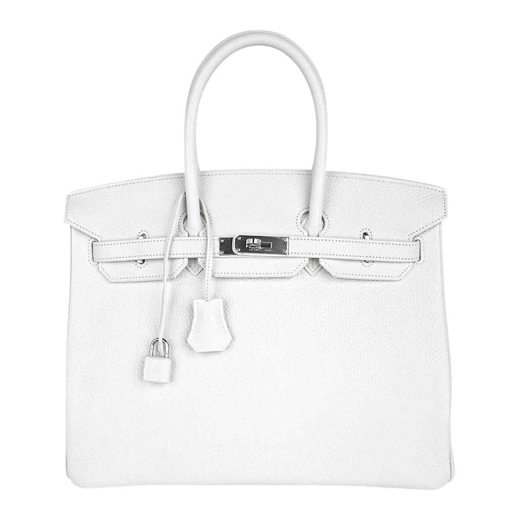 Birkin 35 Bag White Clemence Leather with Palladium Hardware