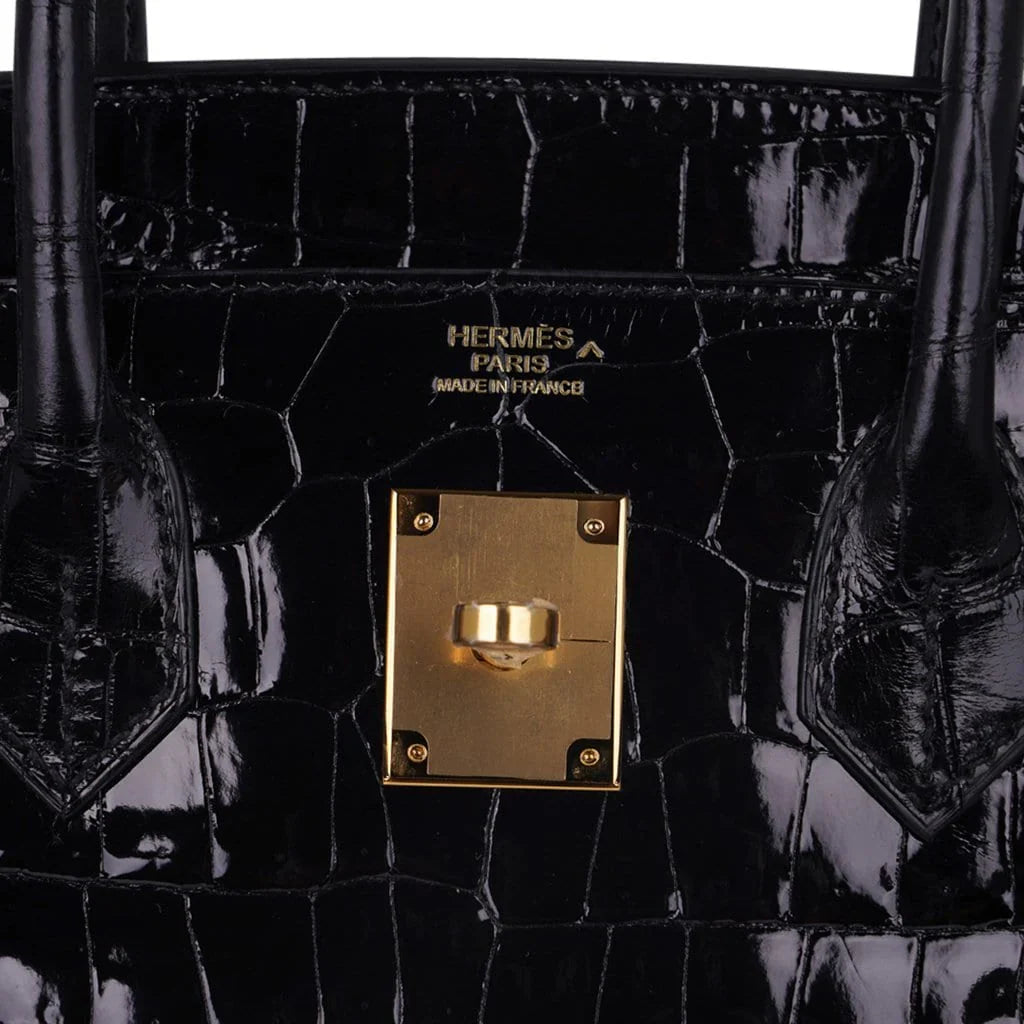 Birkin 30 Bag Black Porosus Crocodile with Gold Hardware