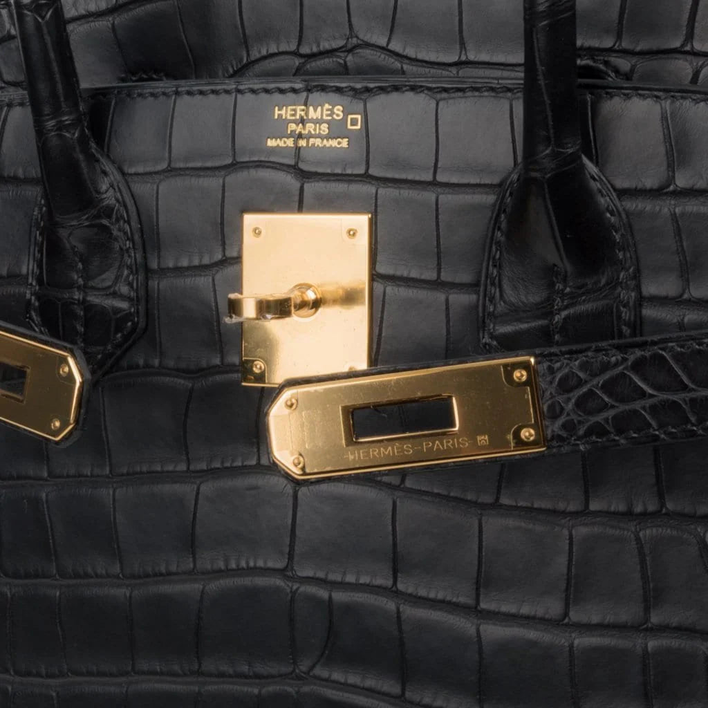 Birkin 30 Bag Black Matte Alligator Gold Hardware
