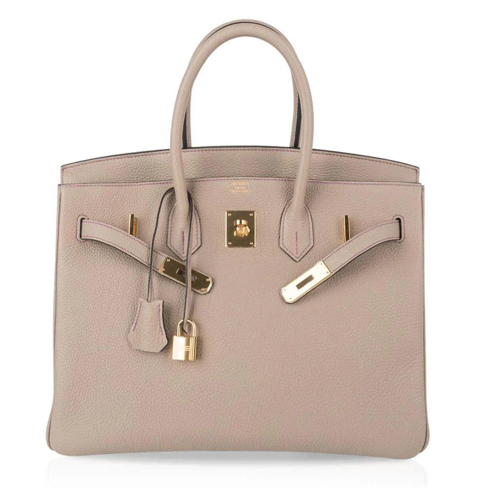 HSS Tri-Color Birkin 35 Gris Tourterelle Blue Paon & Purple Stitching Special Order Bag