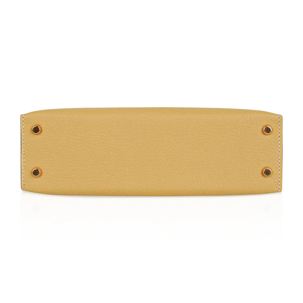 Mini Kelly 20 Sellier Jaune Foin Bag Chevre Gold