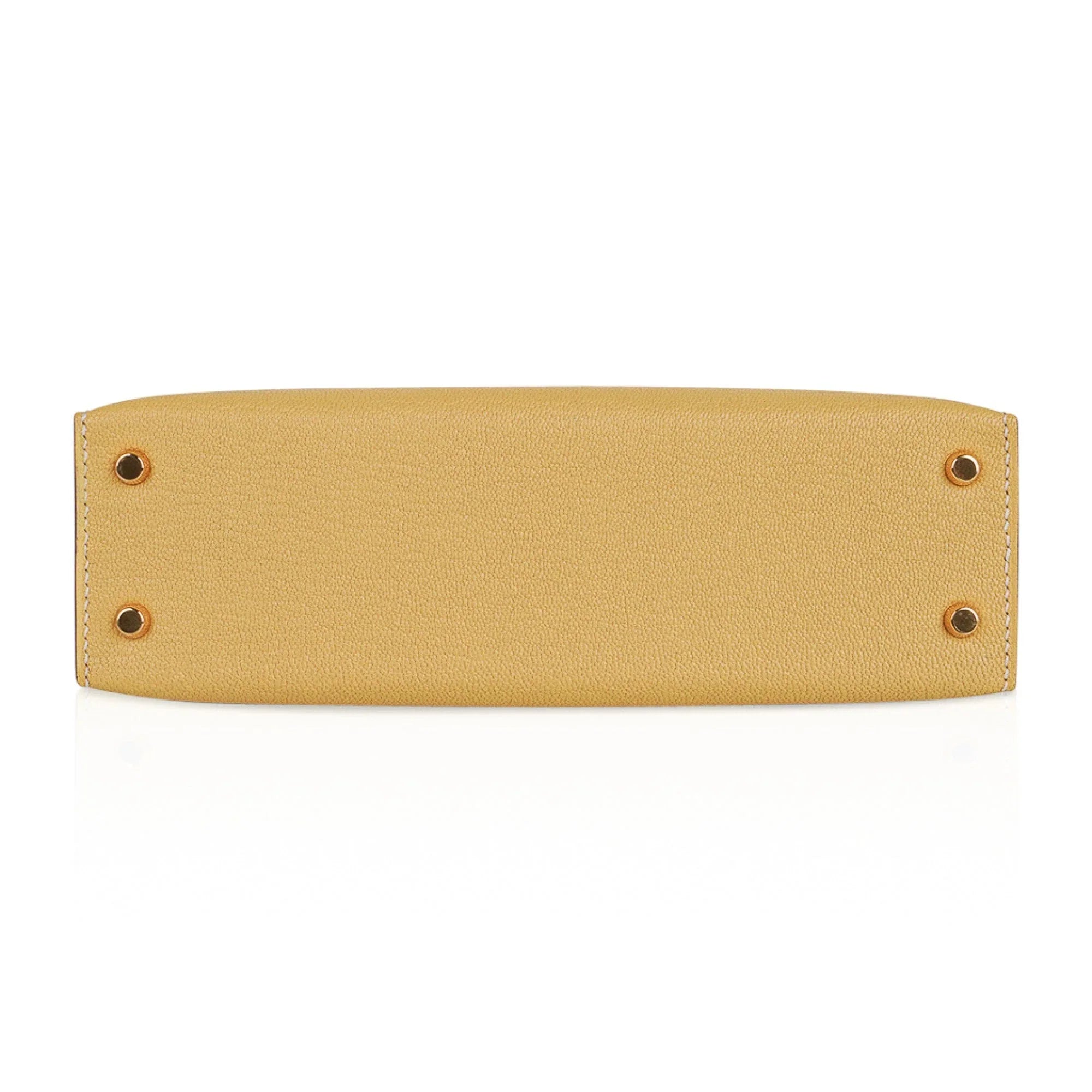 Mini Kelly 20 Sellier Jaune Foin Bag Chevre Gold