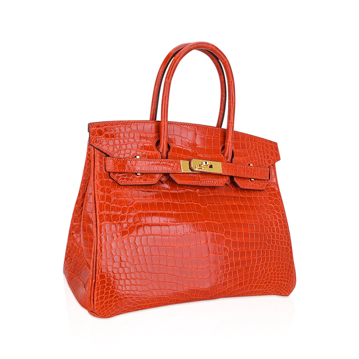 Birkin 30 Bag Orange Poppy Porosus Crocodile with Gold Hardware