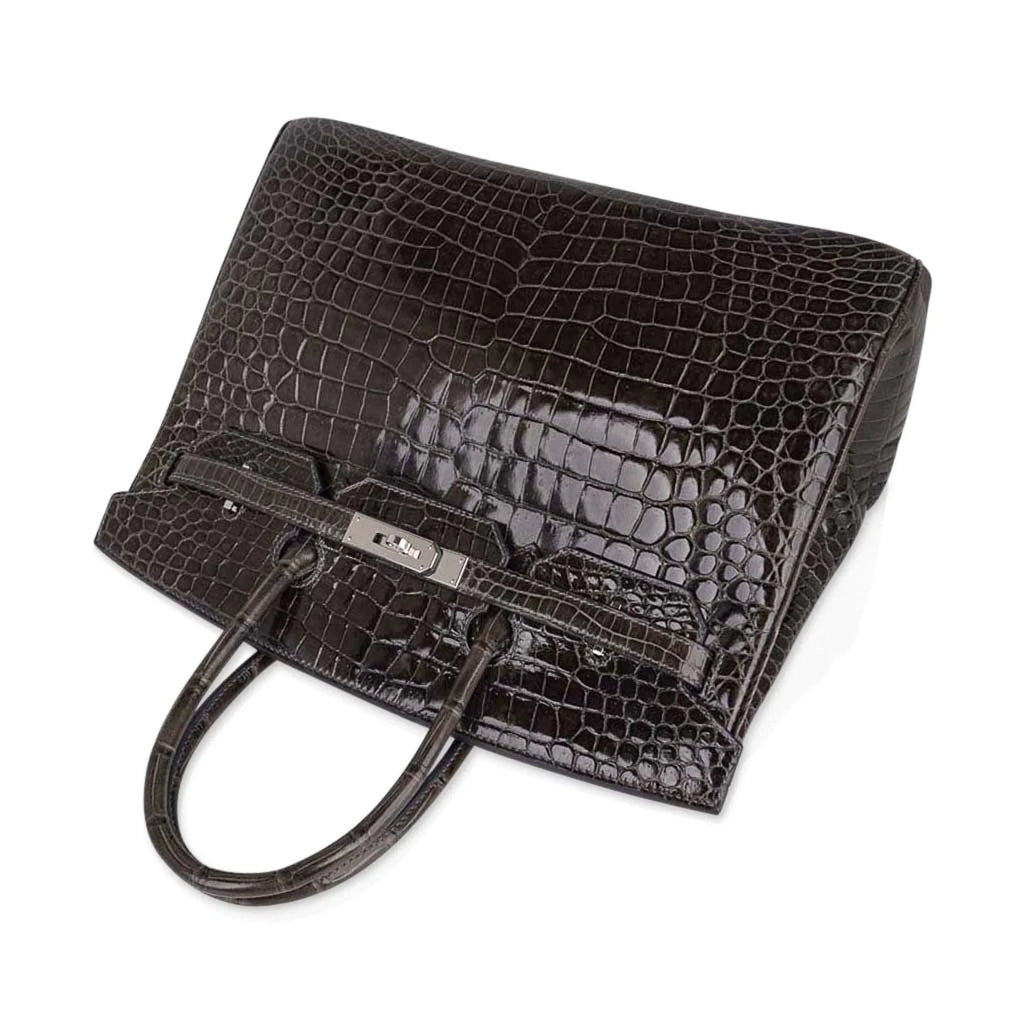 Special Order HSS Birkin 35 Bag Gris Fonce Porosus Crocodile with Palladium Hardware