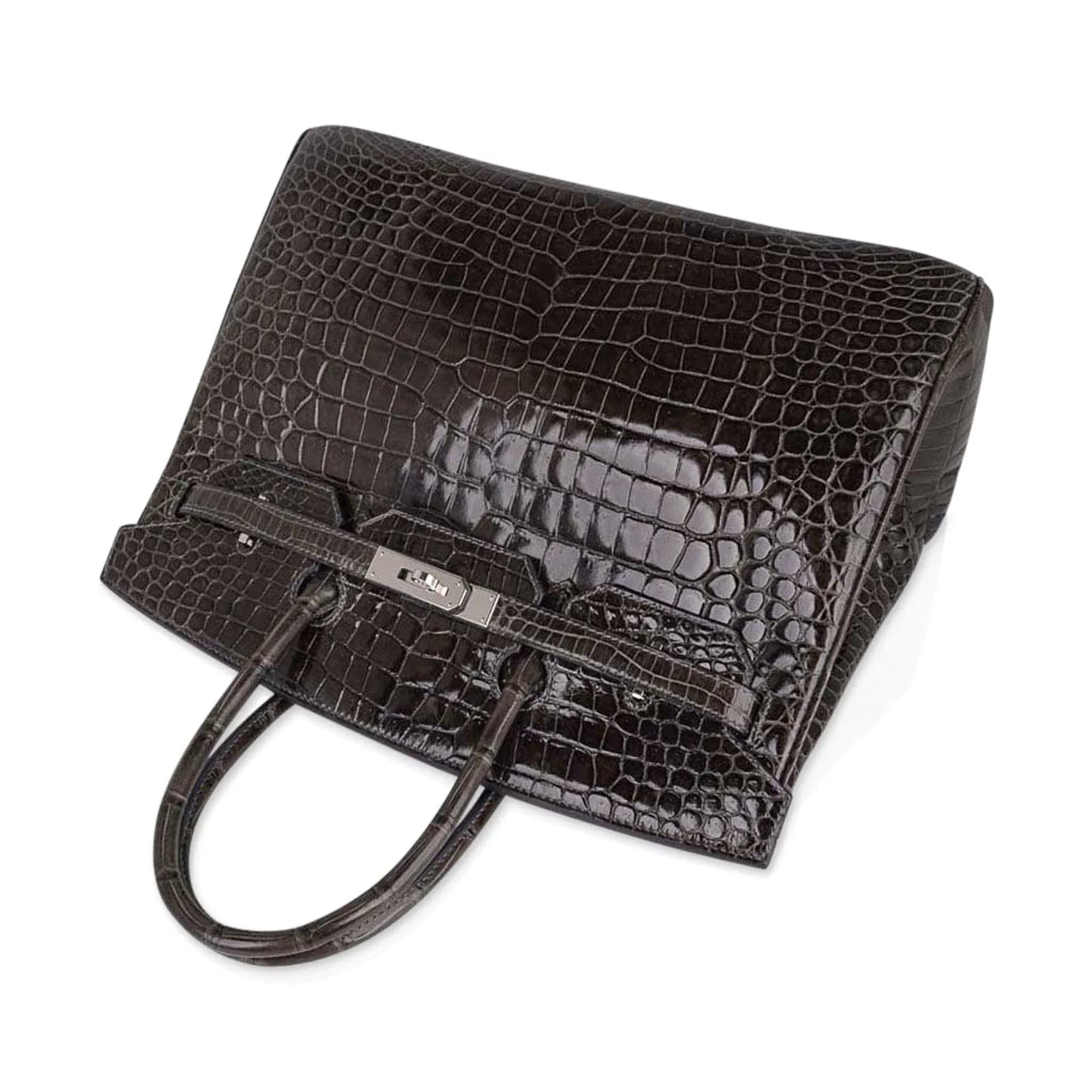 Special Order HSS Birkin 35 Bag Gris Fonce Porosus Crocodile with Palladium Hardware