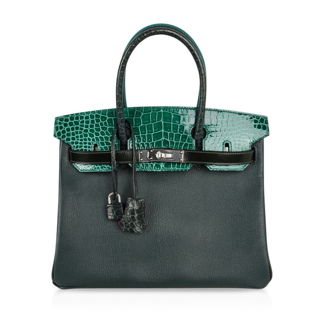 Limited Edition Birkin 30 Bag Patchwork Emerald Green Crocodile & Six Skins