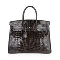 Special Order HSS Birkin 35 Bag Gris Fonce Porosus Crocodile with Palladium Hardware