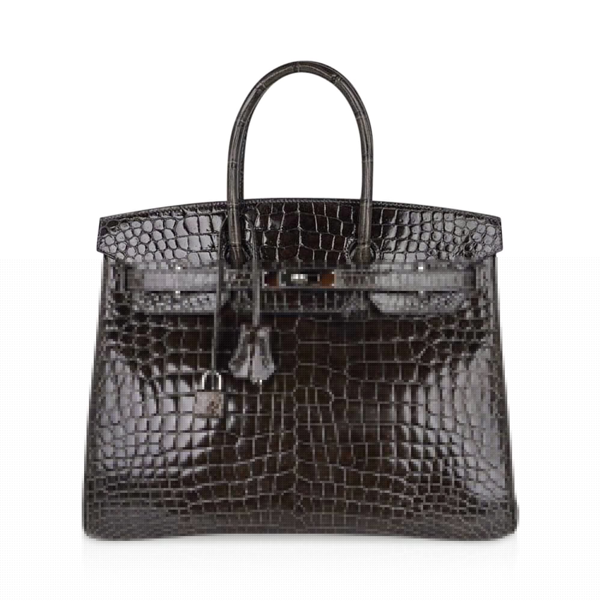 Special Order HSS Birkin 35 Bag Gris Fonce Porosus Crocodile with Palladium Hardware