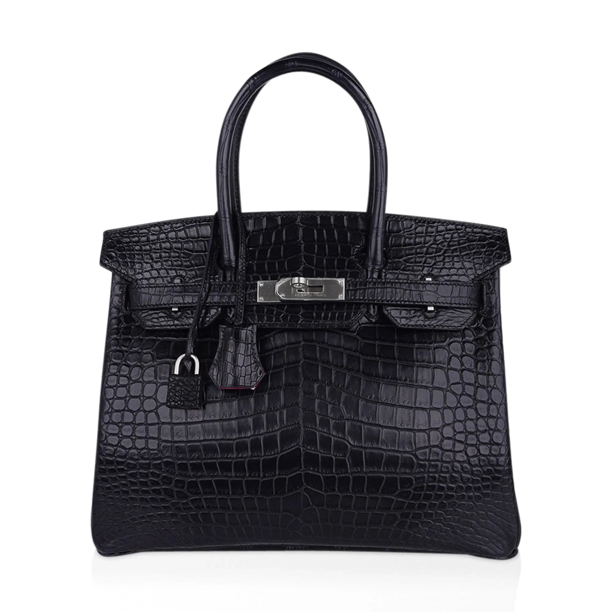 Birkin HSS 30 Matte Porosus Crocodile Black / Rose Pourpre Bag