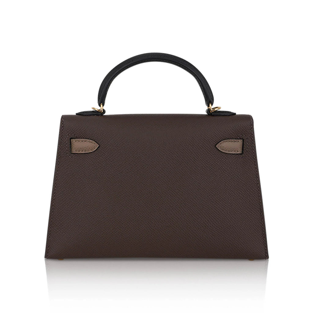 Special Order HSS Mini Kelly 20 Sellier Bag Ecorce Etoupe and Black with Gold Hardware