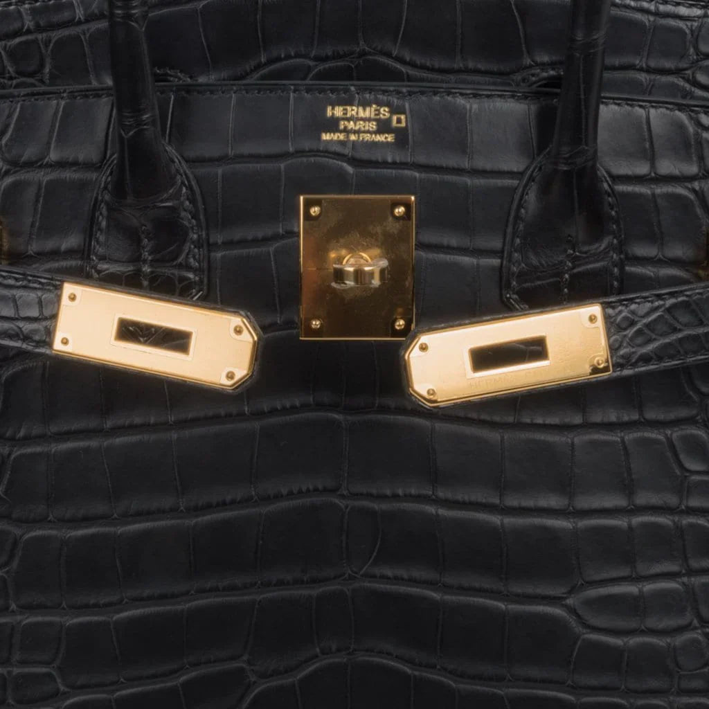 Birkin 30 Bag Black Matte Alligator Gold Hardware