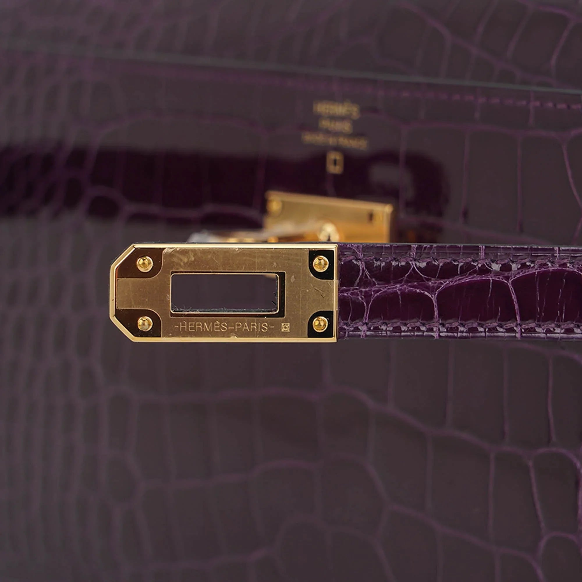 Kelly Classique To Go Wallet Cassis Alligator with Gold Hardware