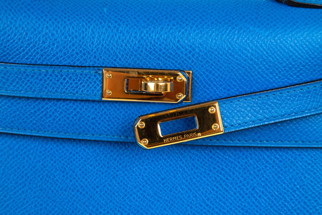 Vintage Kelly 20 Sellier Mini Blue de France Courchevel Gold Hardware