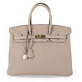 HSS Tri-Color Birkin 35 Gris Tourterelle Blue Paon & Purple Stitching Special Order Bag