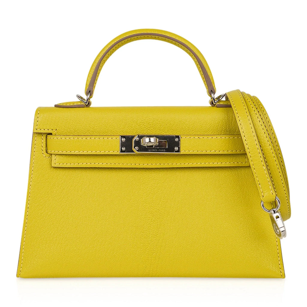 Kelly 20 Mini Sellier Bag Lime Chevre Leather Palladium
