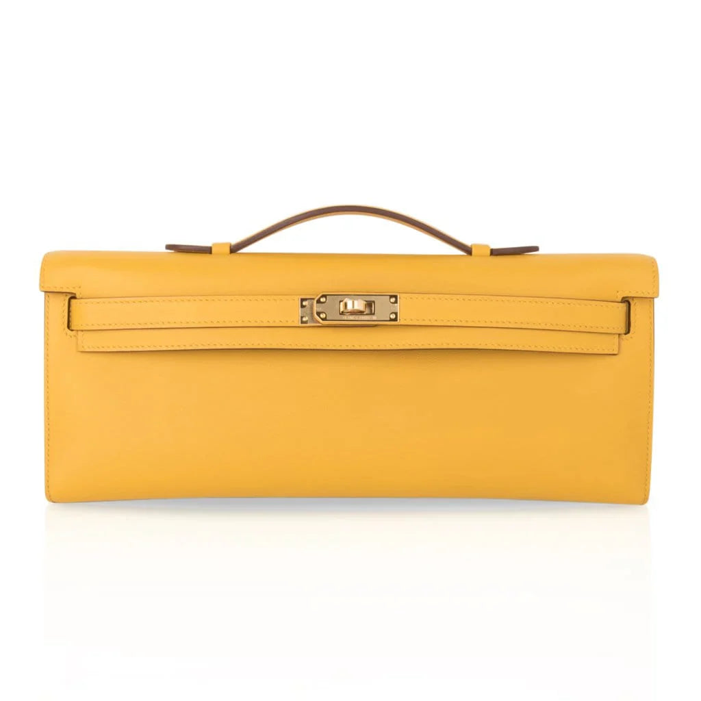 Kelly Cut Bag Jaune Ambre Clutch Swift Gold Hardware New