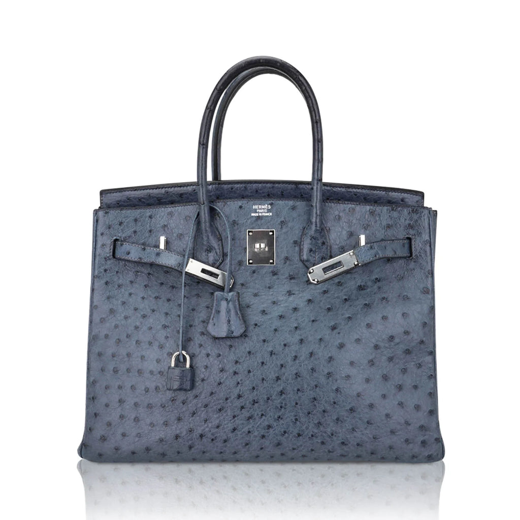 Birkin Vintage 35 Bag Blue Roi Ostrich Palladium Hardware