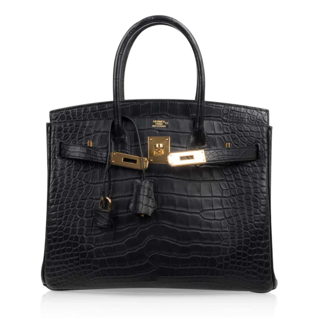 Birkin 30 Bag Black Matte Alligator Gold Hardware