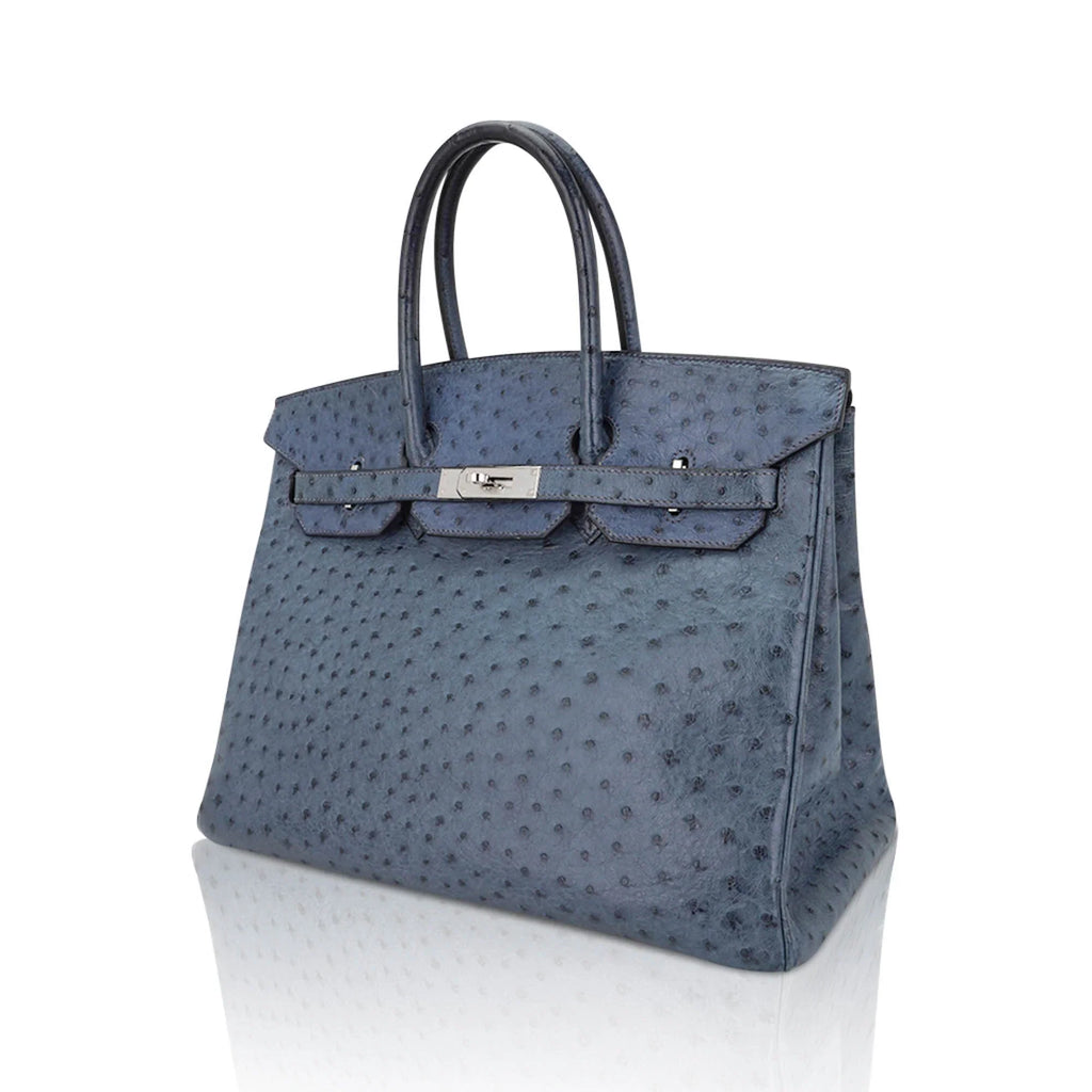 Birkin Vintage 35 Bag Blue Roi Ostrich Palladium Hardware