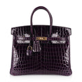 Birkin 25 Bag Aubergine Niloticus Crocodile with Gold Hardware