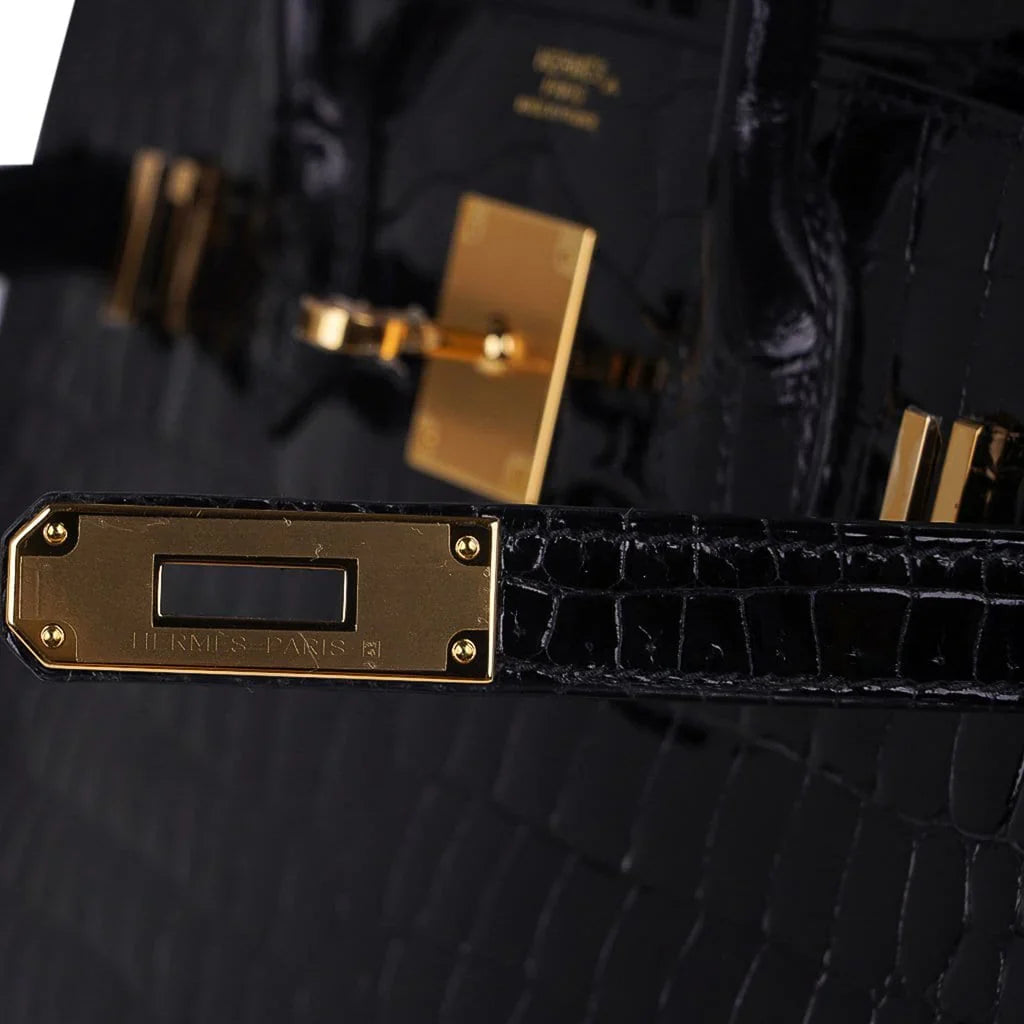 Birkin 30 Bag Black Porosus Crocodile with Gold Hardware