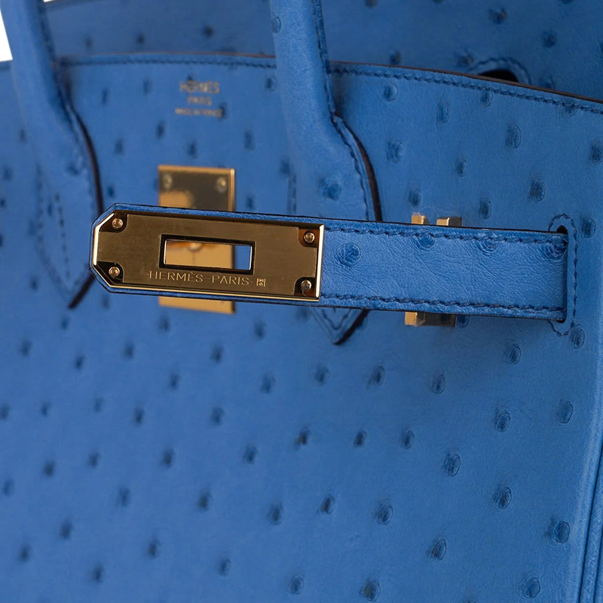 Birkin 30 Bag Bleu Mykonos Ostrich with Gold Hardware