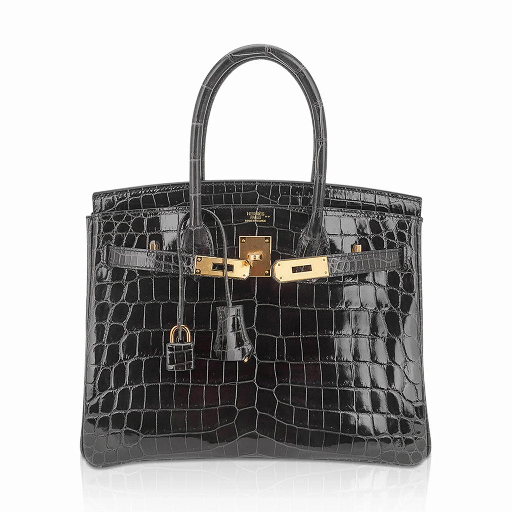 Birkin 30 Bag Graphite Niloticus Crocodile with Gold Hardware