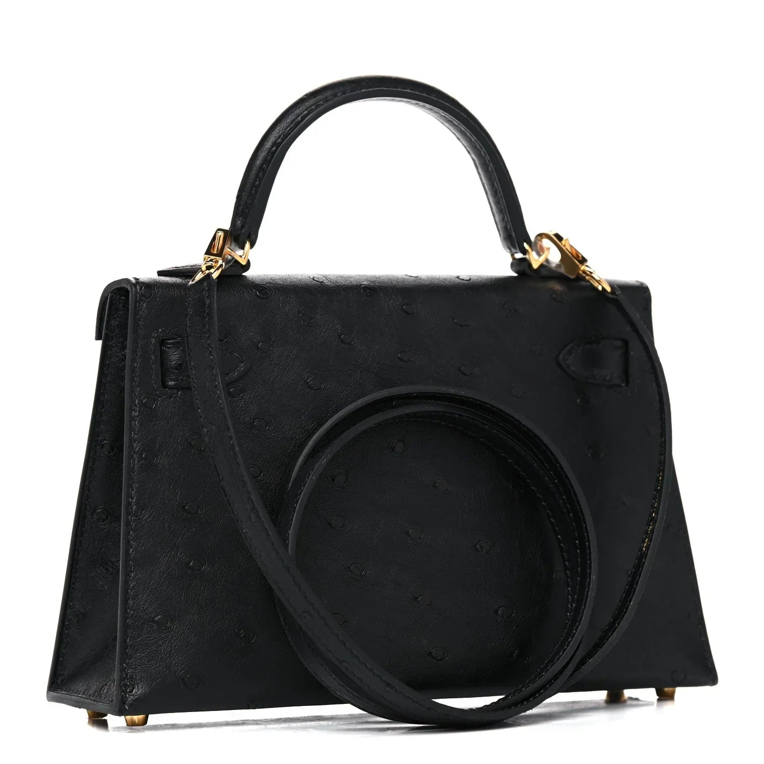 Kelly Sellier Mini 20 Black Ostrich Gold Hardware