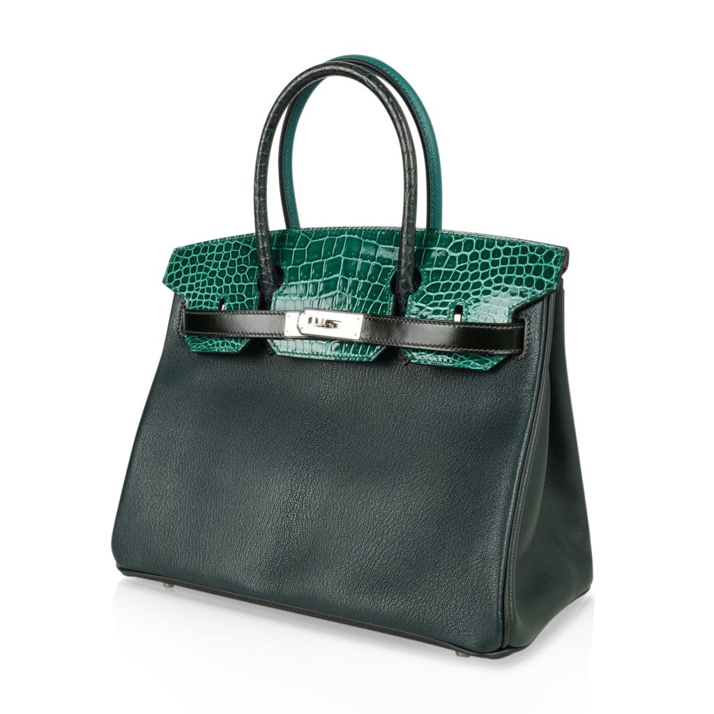 Limited Edition Birkin 30 Bag Patchwork Emerald Green Crocodile & Six Skins
