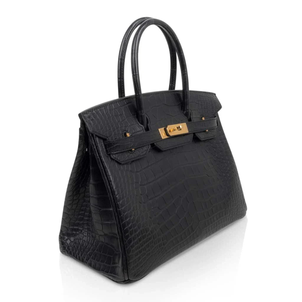 Birkin 30 Bag Black Matte Alligator Gold Hardware