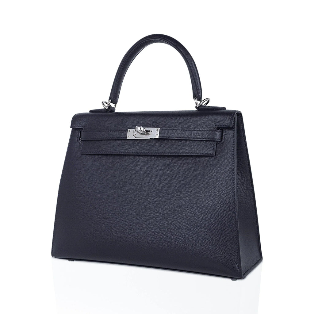 Verso Kelly Sellier 25 Bag Bleu de Minuit & Etrusque Veau Madame Leather with Palladium Hardware