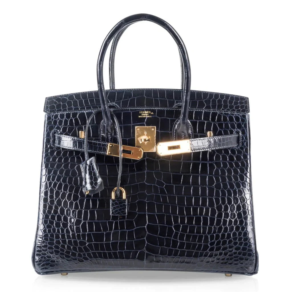 Birkin 30 Bag Blue Marine Porosus Crocodile Gold Hardware