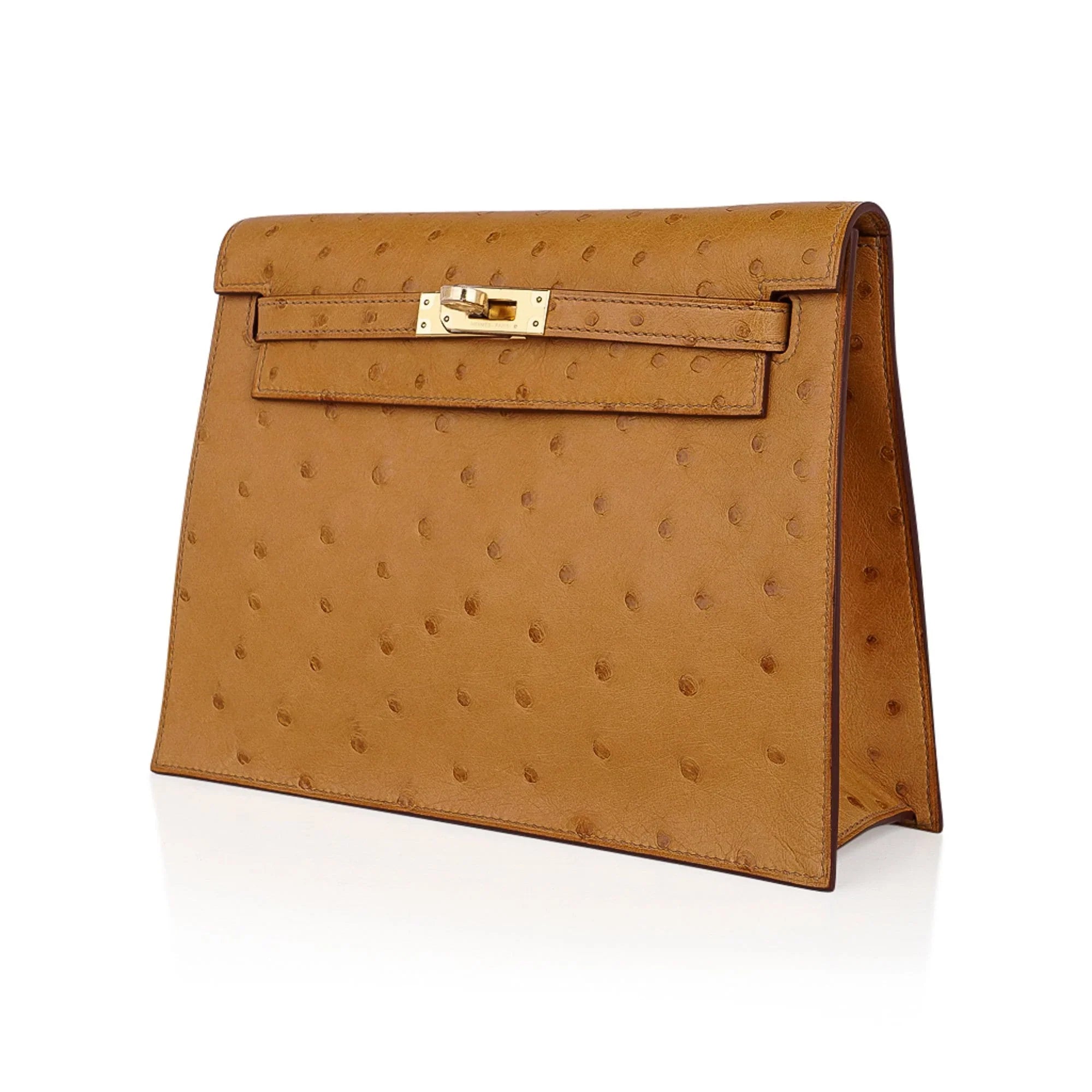 Kelly Danse Bag Tabac Camel Ostrich with Gold Hardware