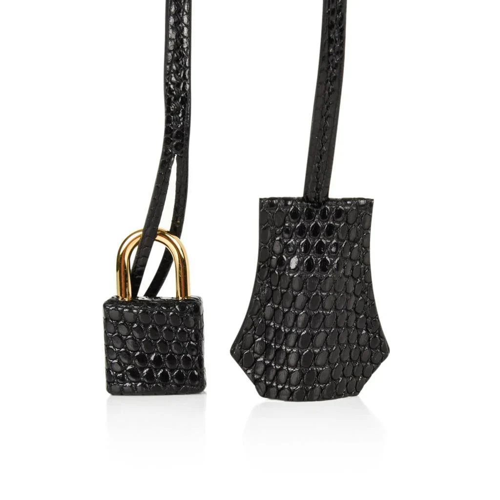 Birkin 30 Bag Jet Black Lizard Gold Hardware