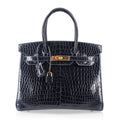 Birkin 30 Bag Blue Marine Porosus Crocodile Gold Hardware