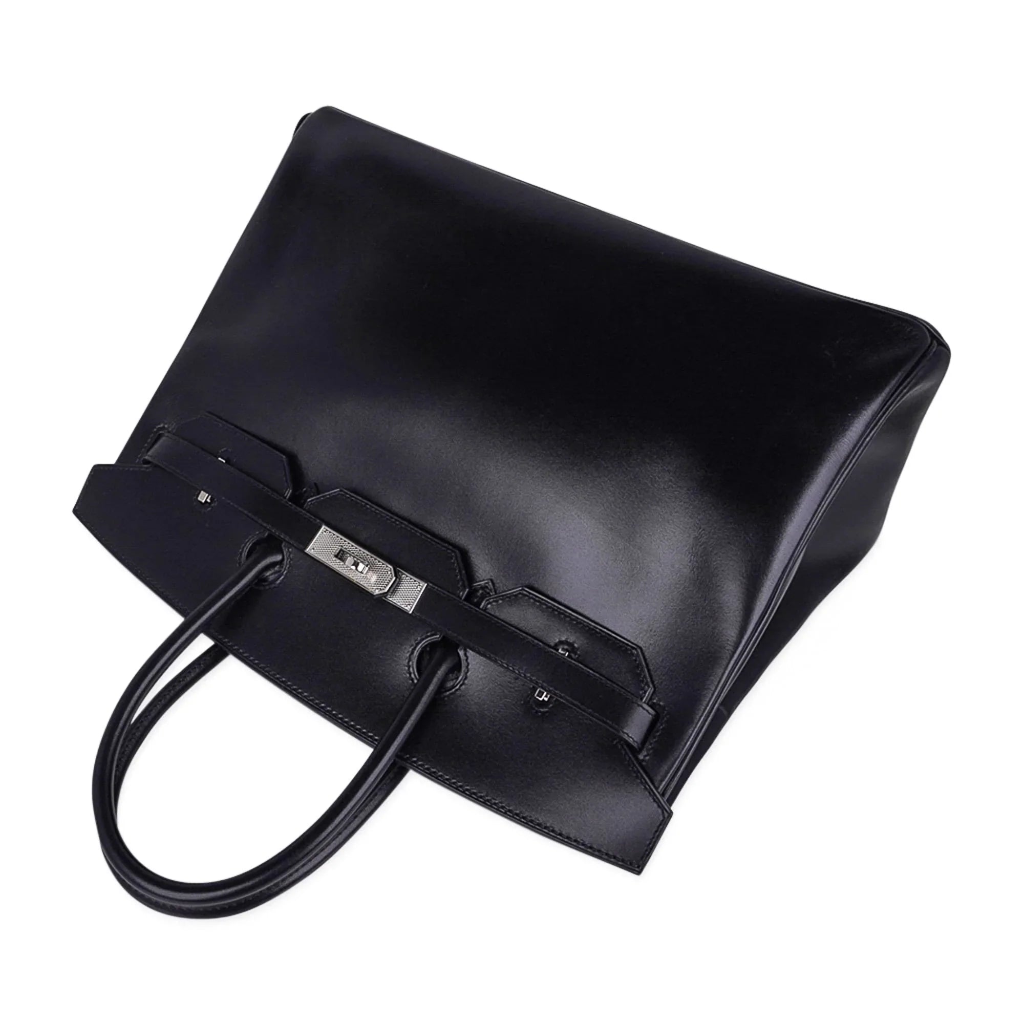 Birkin 35 Bag Black Box Palladium Guilloche Hardware