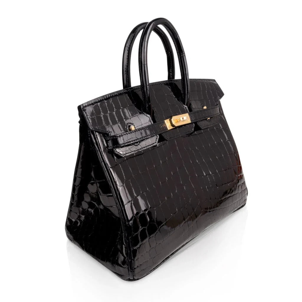Birkin 25 Bag Black Crocodile Lisse Gold Hardware