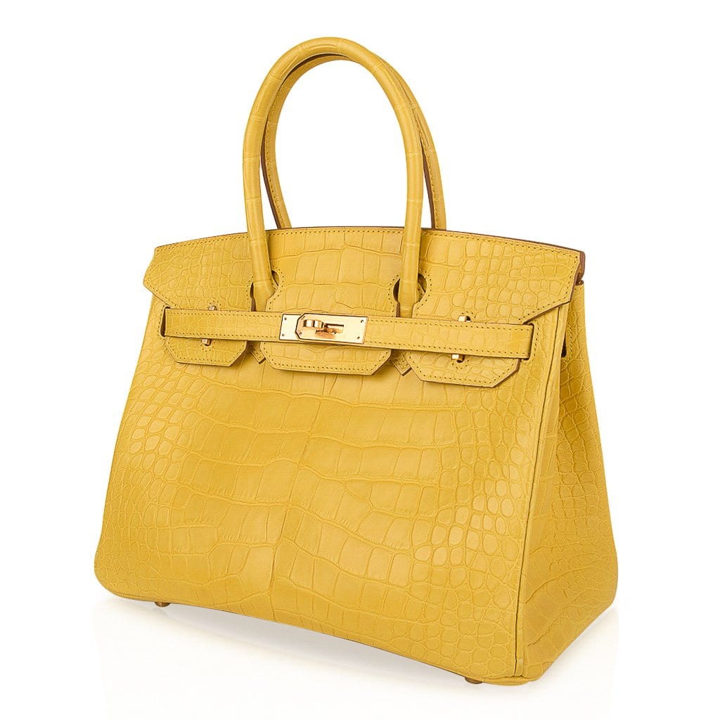 Birkin 30 Bag Mimosa Matte Alligator Gold Hardware