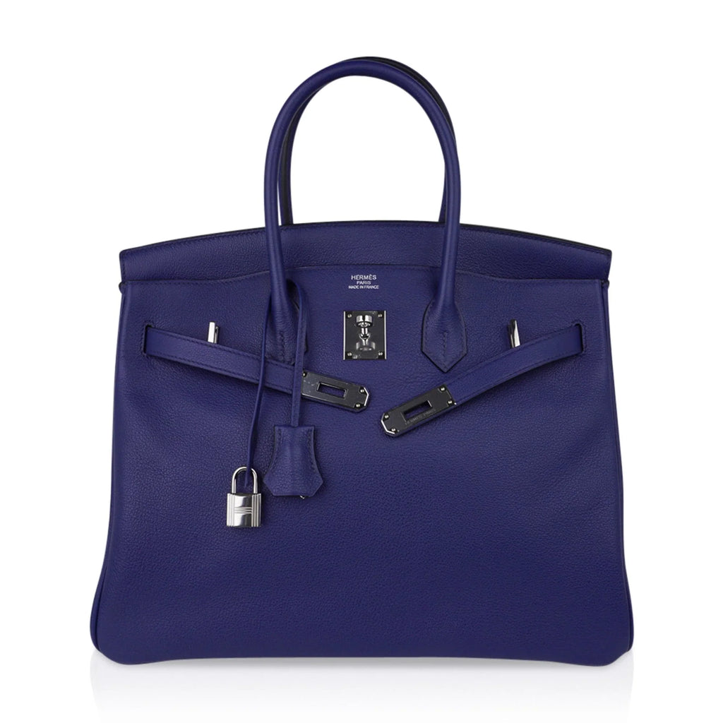 Limited Edition Birkin 35 Bag Blue Sapphire Taurillon Novillo Leather & Toile Sea Surf & Fun