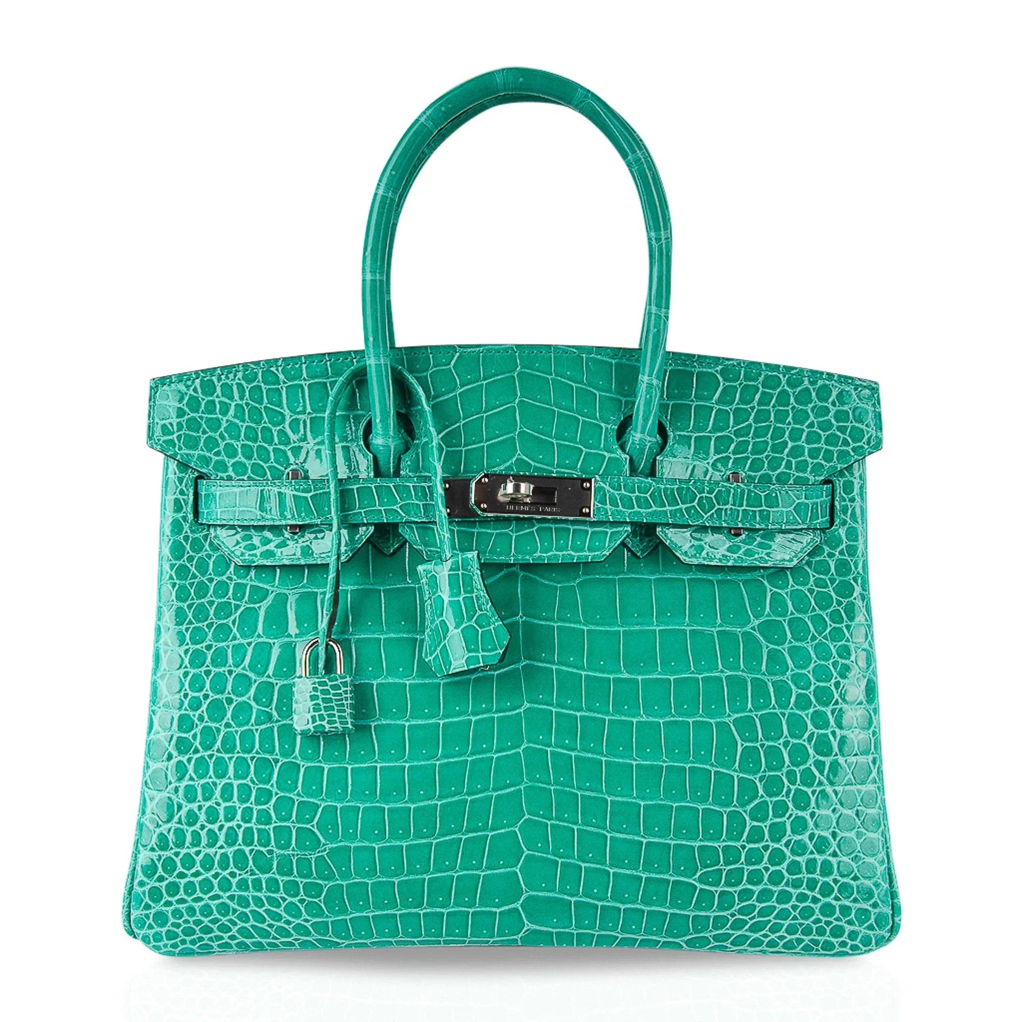 Limited Edition Birkin 30 Bag Vert Jade Porosus Crocodile with Palladium Hardware