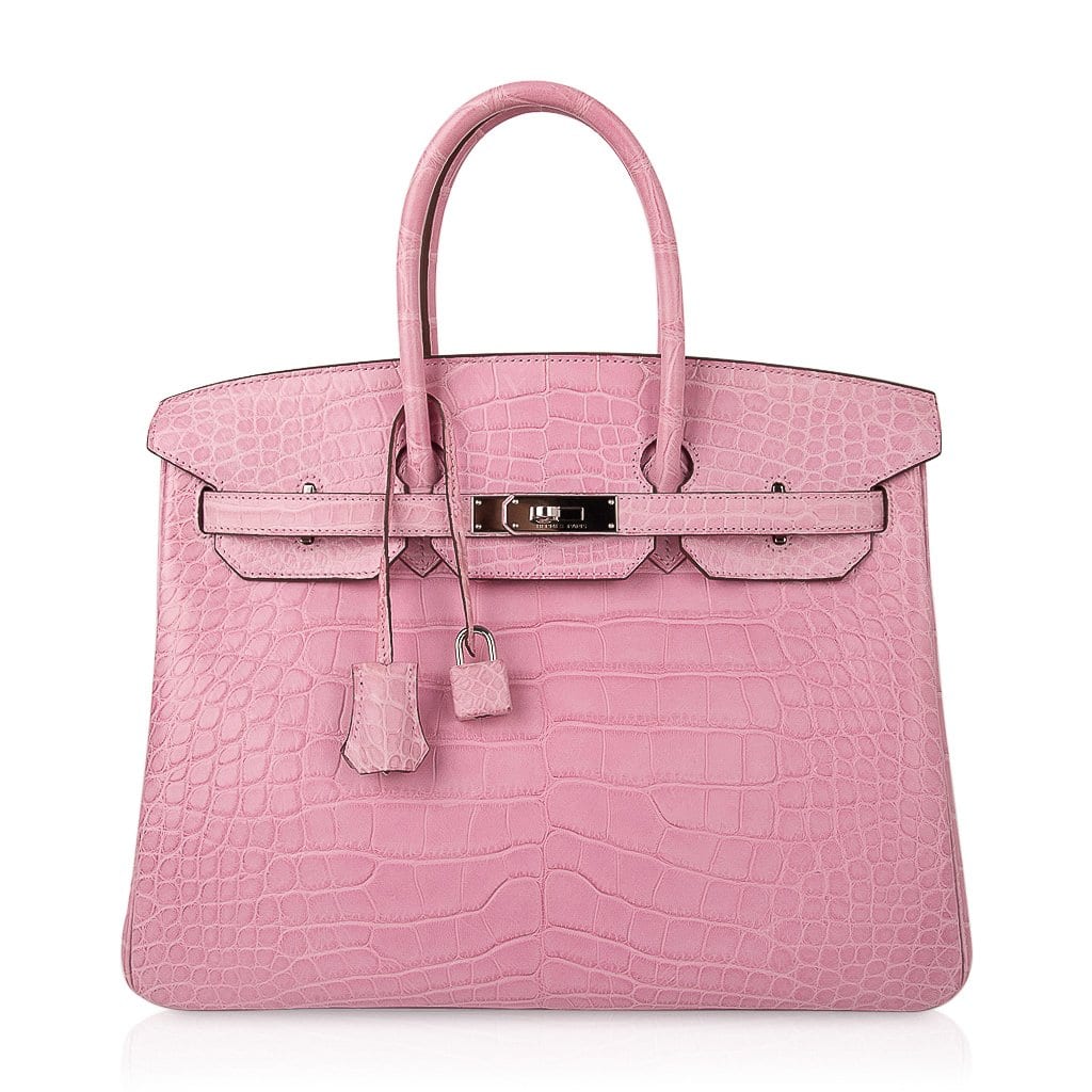 Limited Edition Birkin 35 Bag 5P Pink Matte Alligator with Palladium Hardware